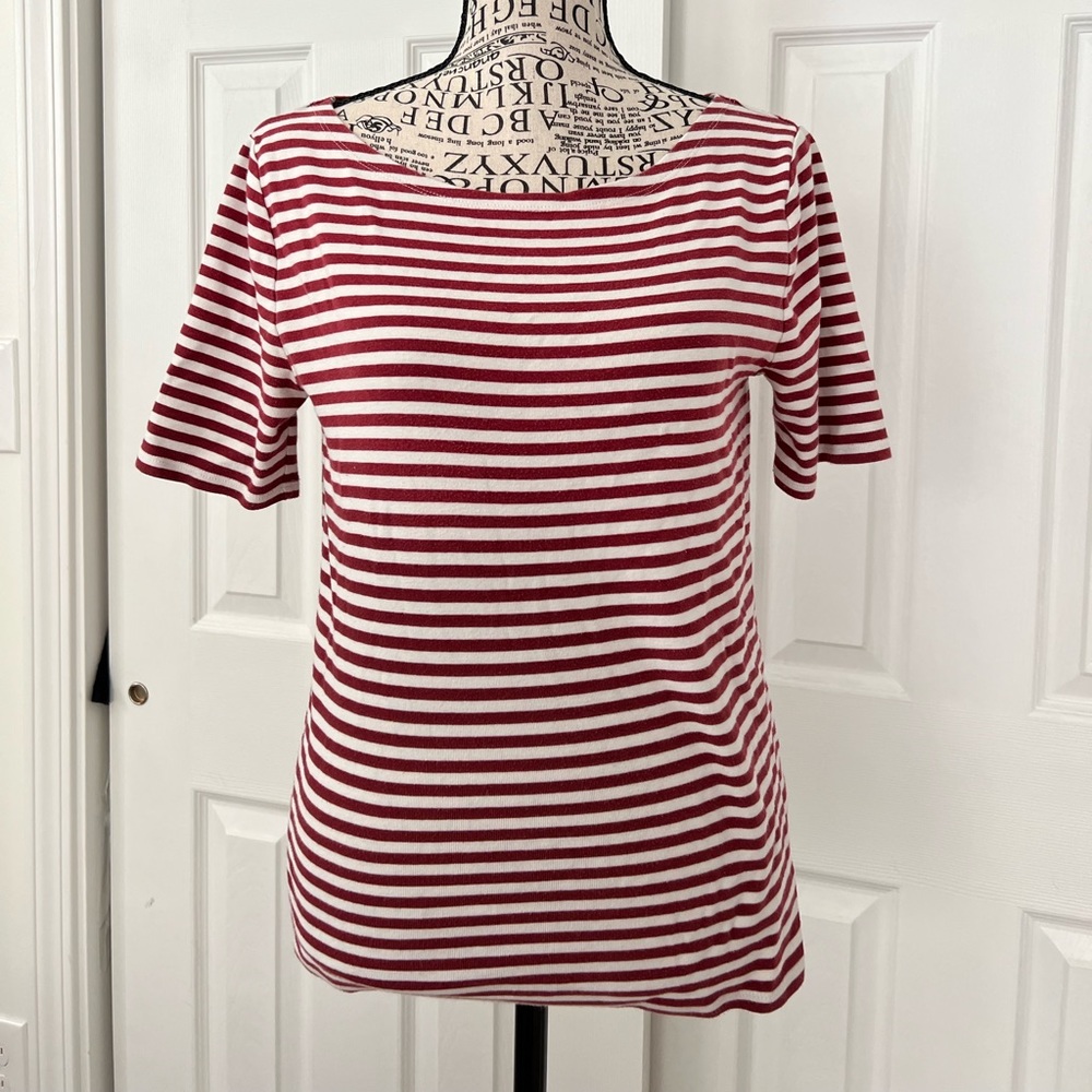 Short sleeve top. Red and white stripe. Gently worn. Size M